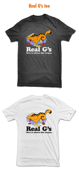 T-shirt with Garfield eating lasagne